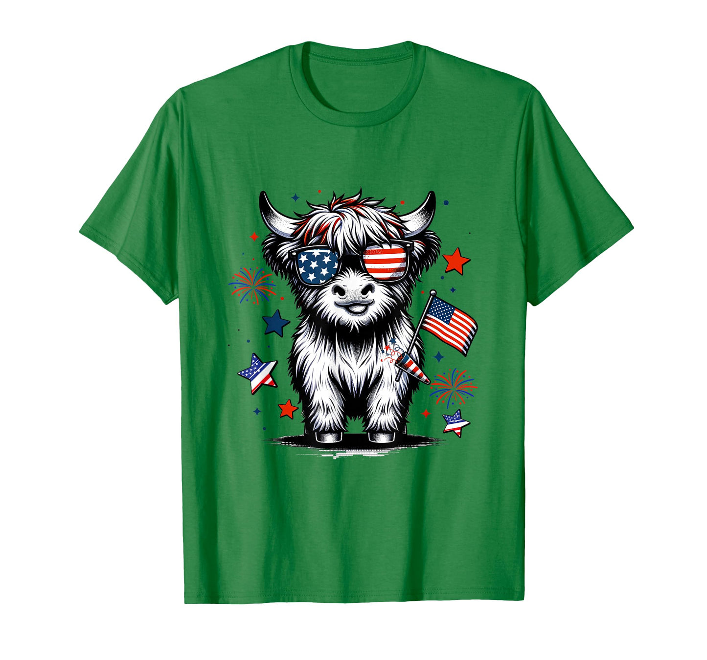 Cute Highland Cow 4th of July USA Flag Patriotic Cow Farmer T-Shirt