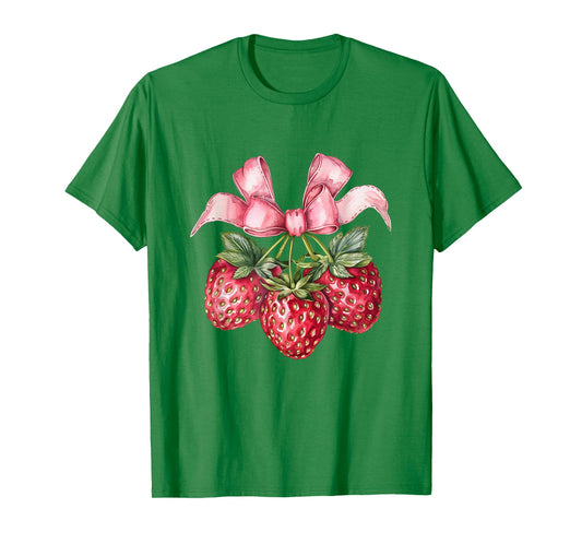 Coquette Bow with Strawberries Kawaii Sweetness Tee T-Shirt