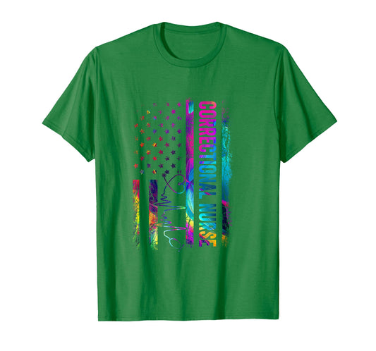 Correctional Nurse Tie Dye American Flag Patriotic Nurse Day T-Shirt for Women Men