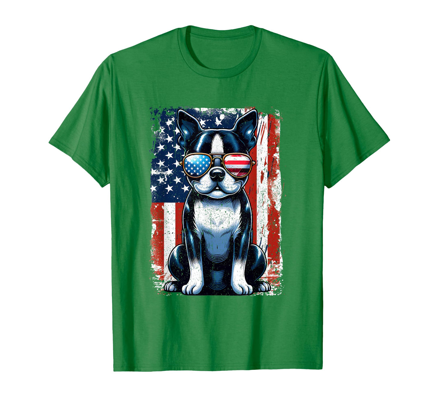 Boston Terrier Dog American USA US Flag Pets Vintage Outfit T-Shirt