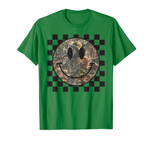 Camo Tree Smile Face Checkered Camouflage Cute Adults Kids T-Shirt