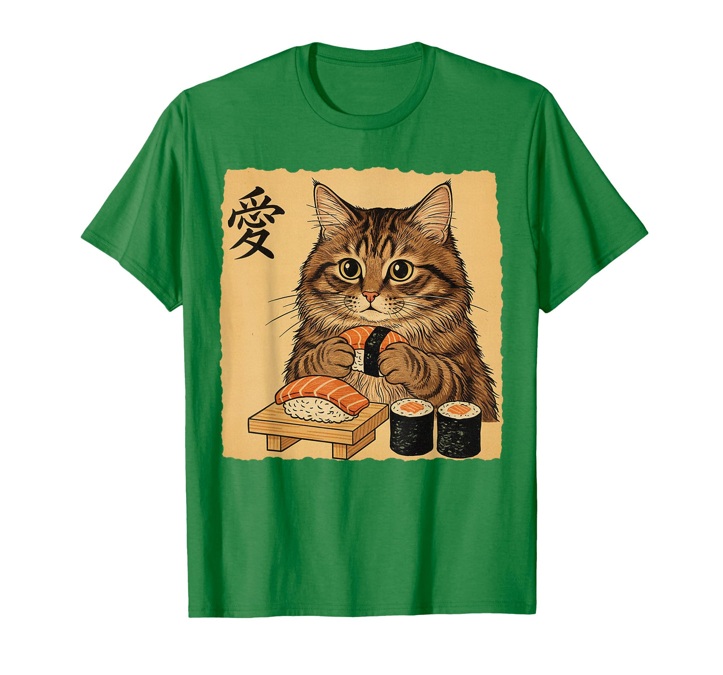 Cat Eating Sushi Funny Japanese Art Vintage Style Cat T-Shirt