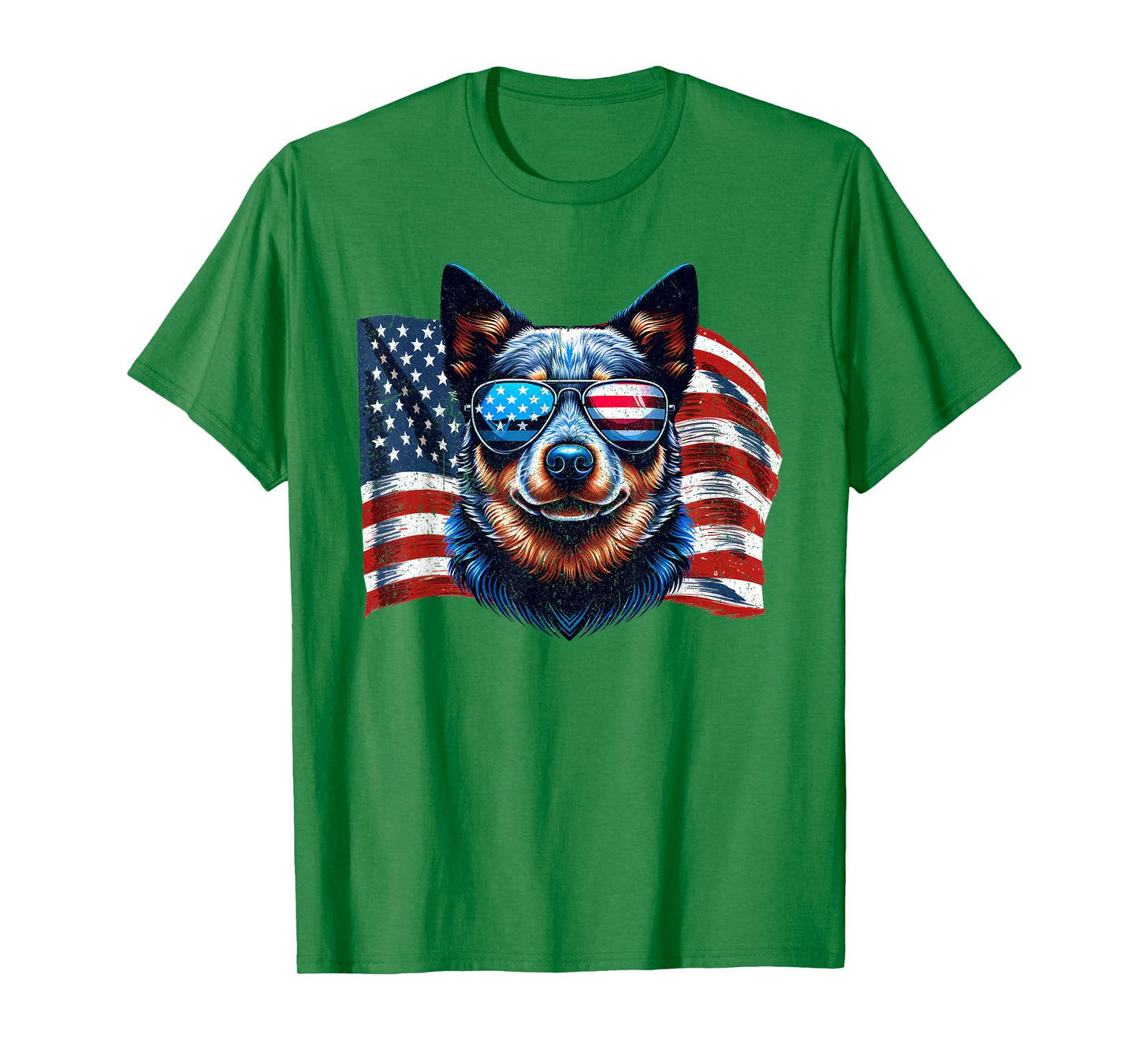 Vintage Australian Cattle Dog American Flag Sunglasses Pets T-Shirt
