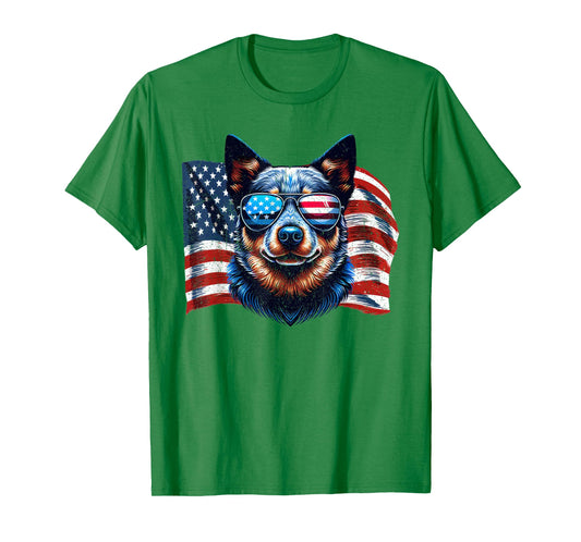 Vintage Australian Cattle Dog American Flag Sunglasses Pets T-Shirt