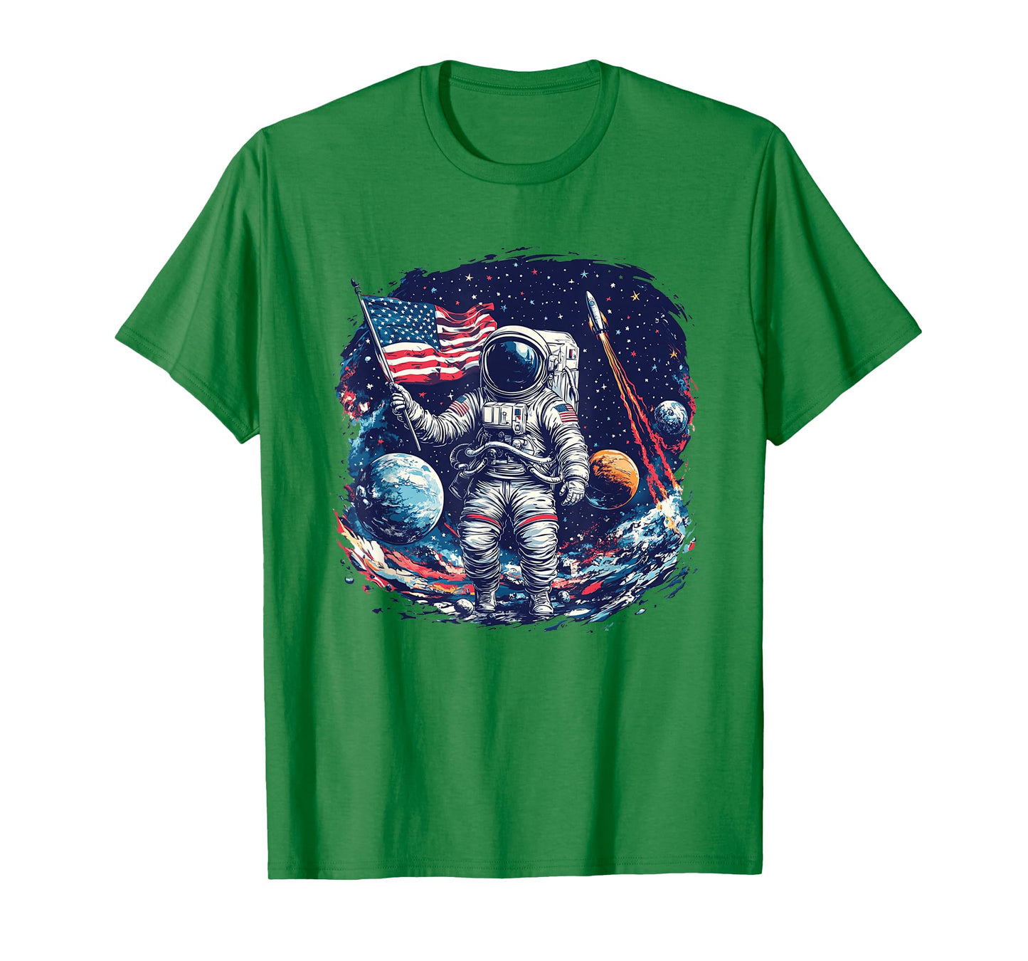 Astronaut in Space with American Flag T Shirt T-Shirt