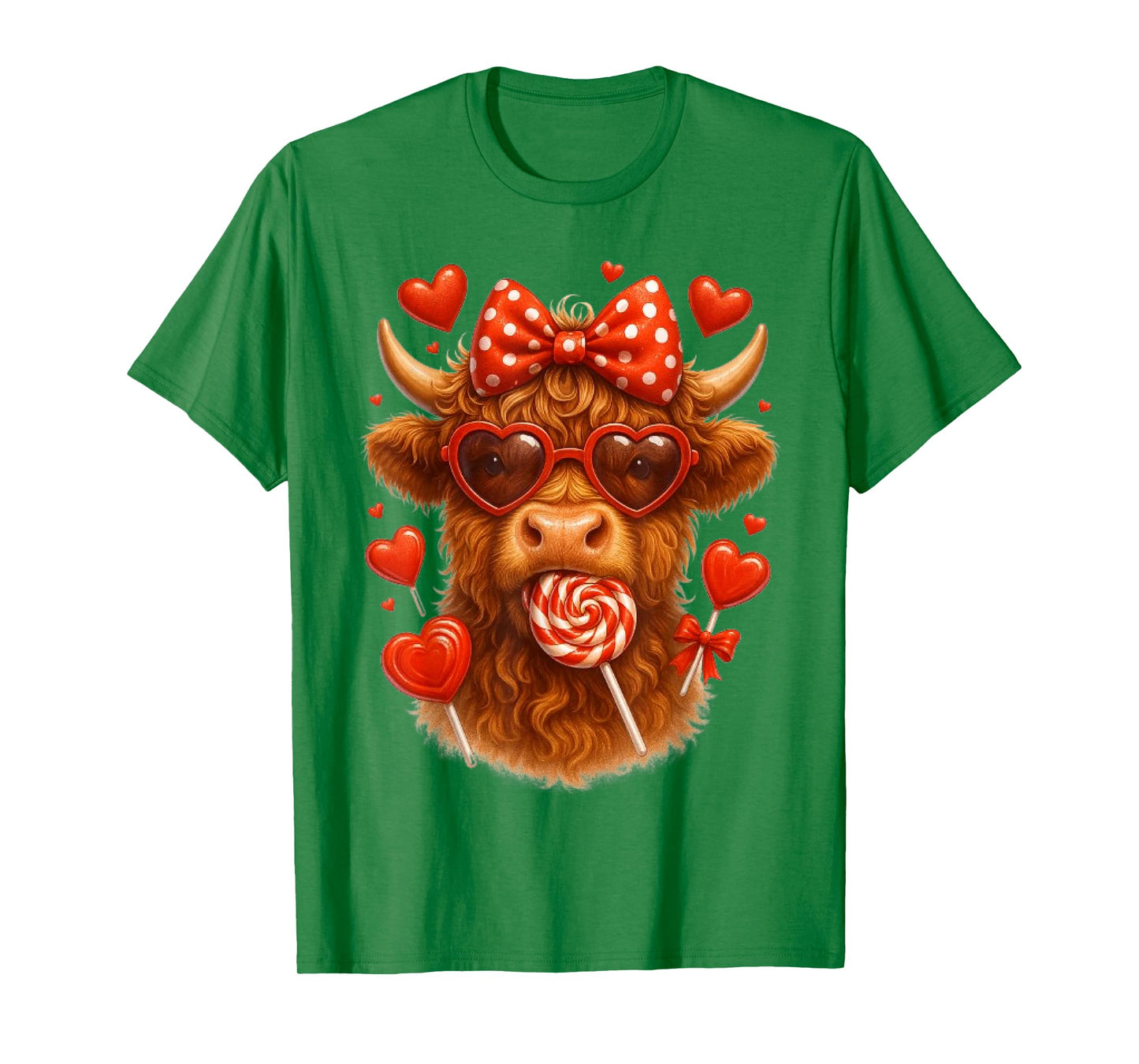 Cute Lollipop Highland Cow Valentine's Day red Hearth Funny T-Shirt
