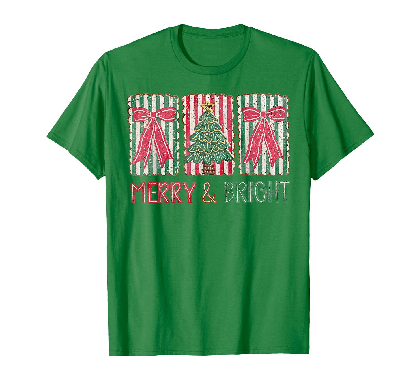 Preppy Merry & Bright Coquette Bow Christmas Tree Women Girl T-Shirt