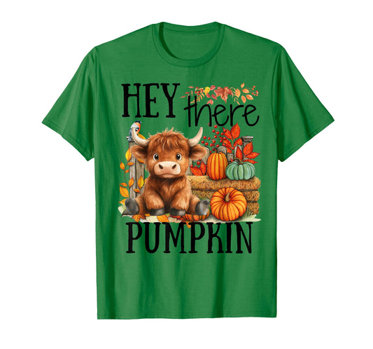 Cute Fall Highland Cow Hey There Pumpkin Autumn Thanksgiving T-Shirt