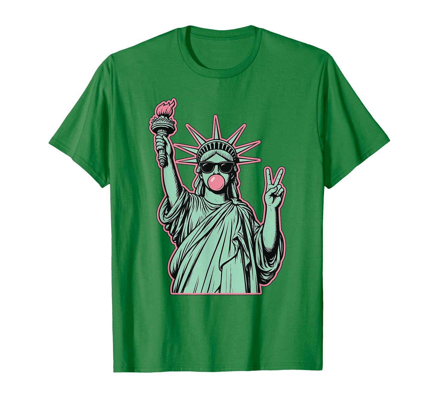 Funny 4th Of July Statue Of Liberty Blowing Bubble Gum Girl T-Shirt