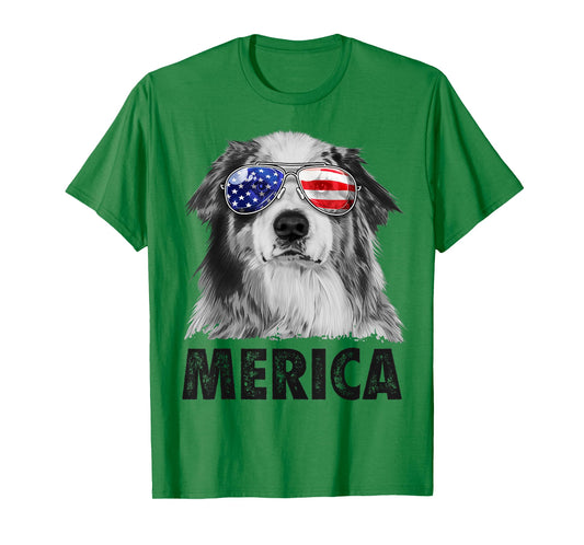 Aussie Australian Shepherd 4th of July Merica American Flag T-Shirt