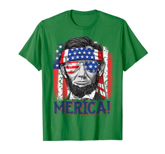 Abraham Lincoln 4th of July Merica Men Women American Flag T-Shirt