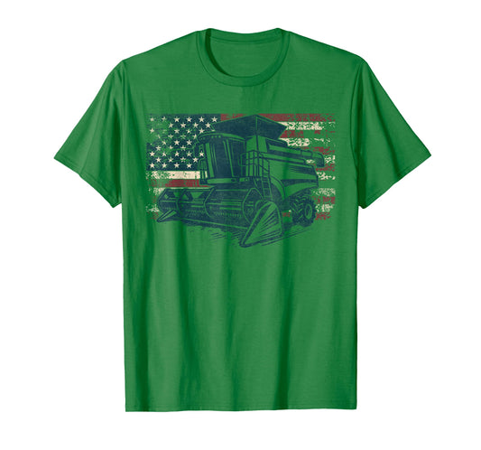 American Flag Combine Harvester Farming Patriotic Farmer T-Shirt