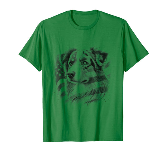 Australian Shepherd Dog American Flag Aussie Design T-Shirt
