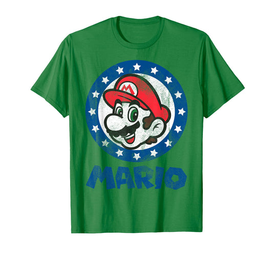 Super Mario World 4th of July Faded Stars Mario Circle T-Shirt