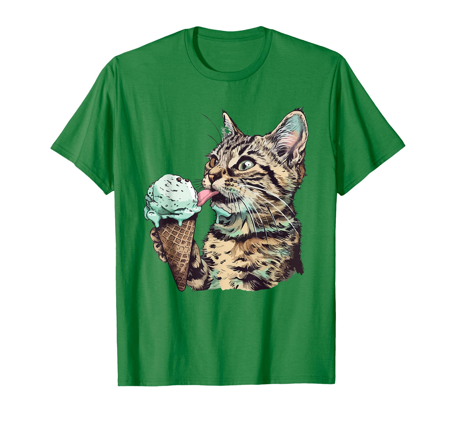 Funny Cat Eating Mint chocolate chip ice cream Cat Ice Cream T-Shirt