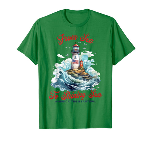 Patriotic from Sea to Shining Sea Lighthouse 4th of July T-Shirt