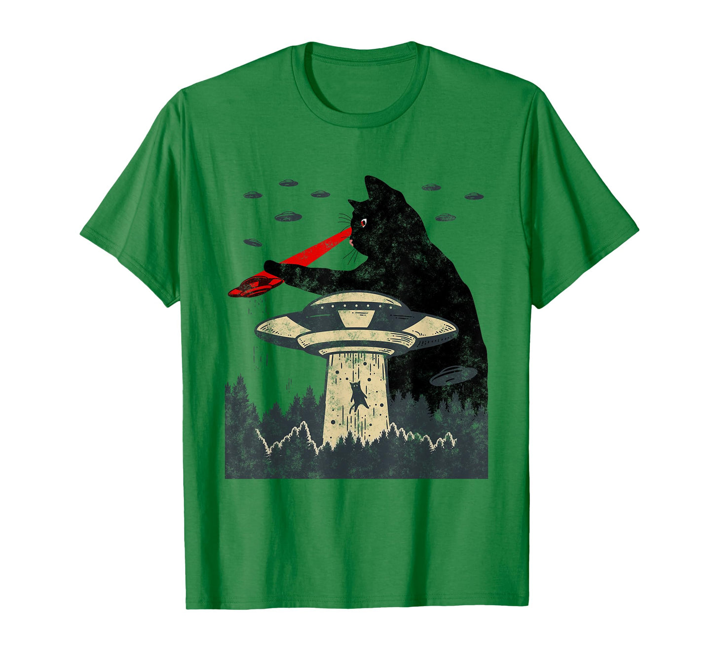 Alien UFO Abduction Laser Eye Funny Cat T-Shirt