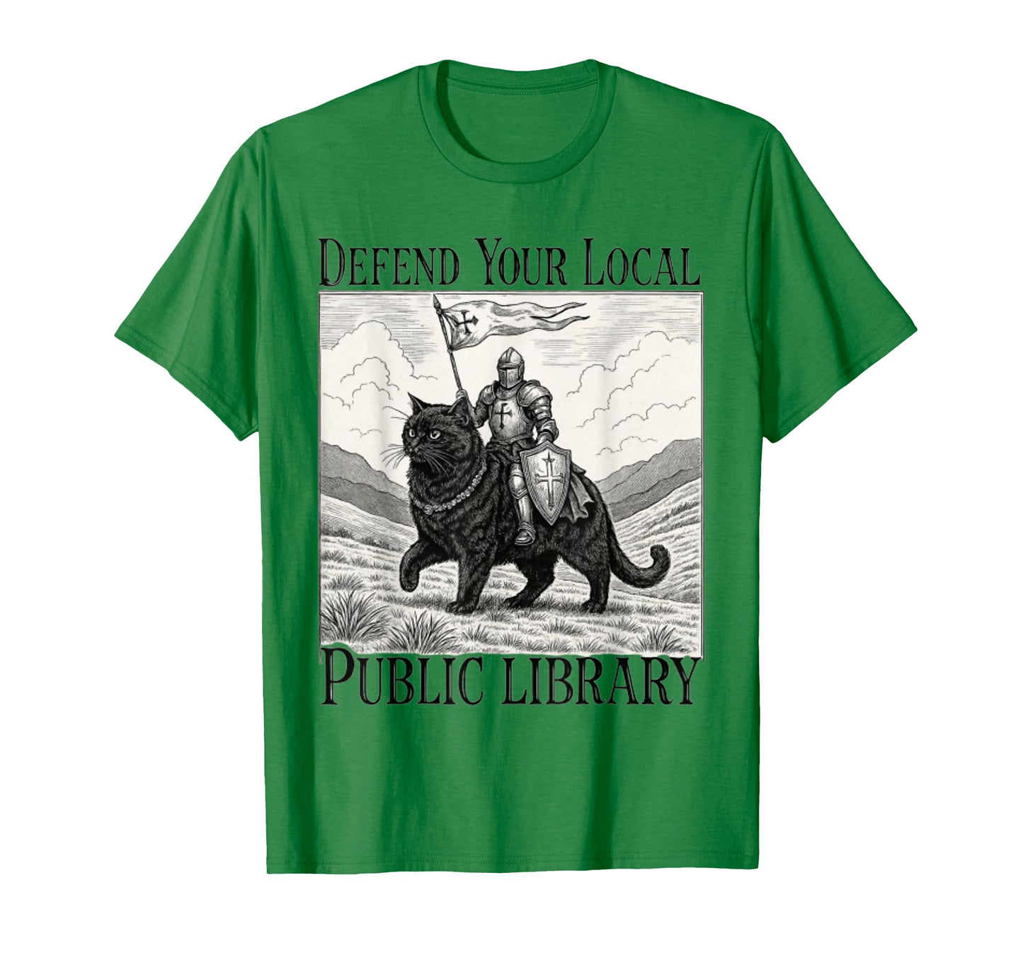 Defend Your Local Public Library Funny Knight Cat T-Shirt