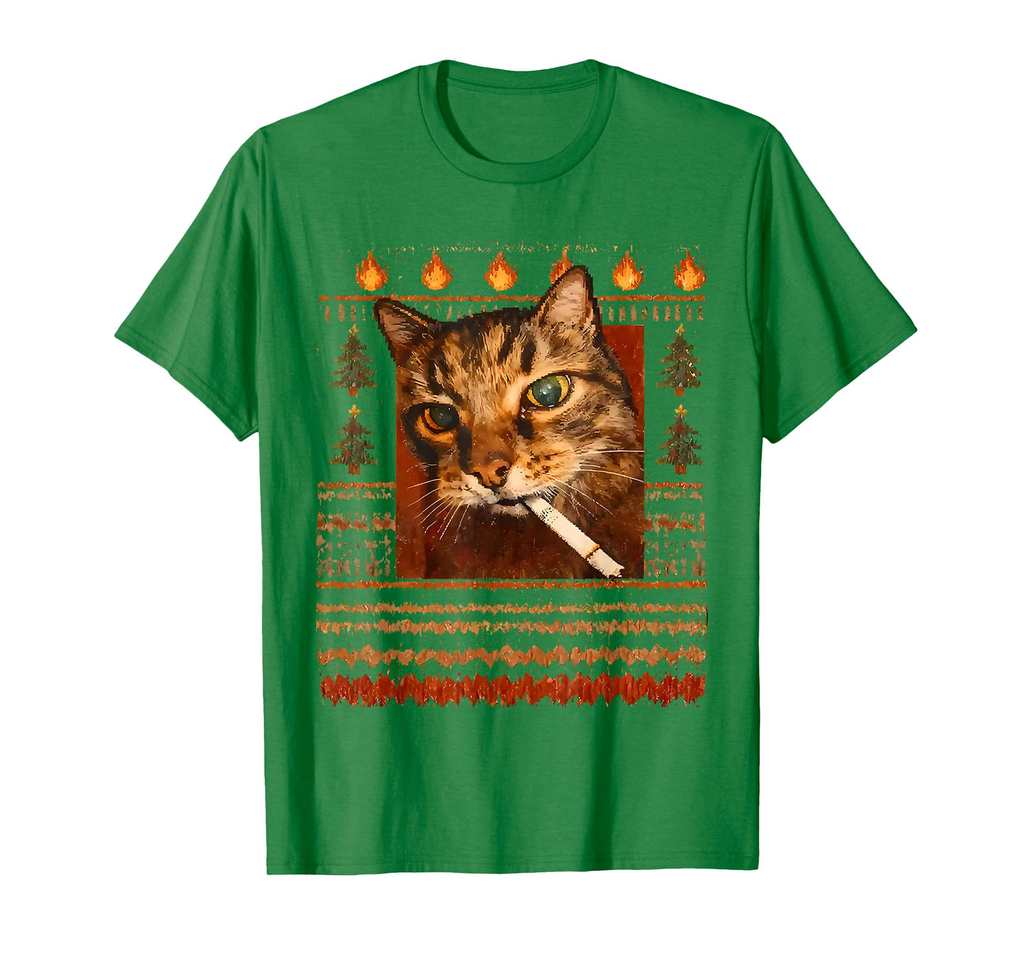 Cigarette Kitten Xmas Cat Smoking Cigarette Funny Cat Meme T-Shirt