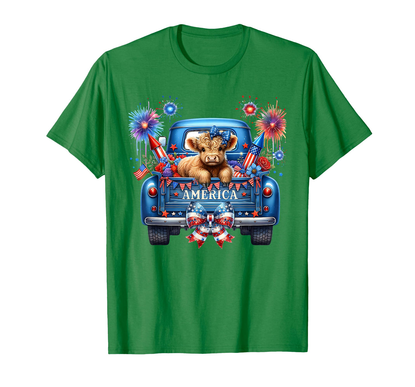 Cute Highland Cow 4th of July USA Flag Patriotic Cow Farmer T-Shirt