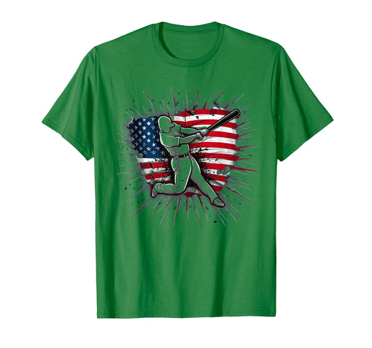 Patriotic Baseball 4th of July US American Flag Boys Vintage T-Shirt