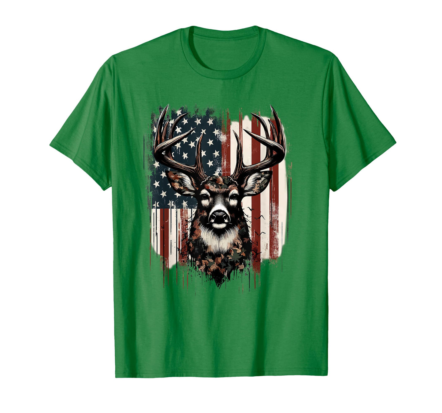Deer Hunting American Flag Whitetail Buck Antlers T-Shirt