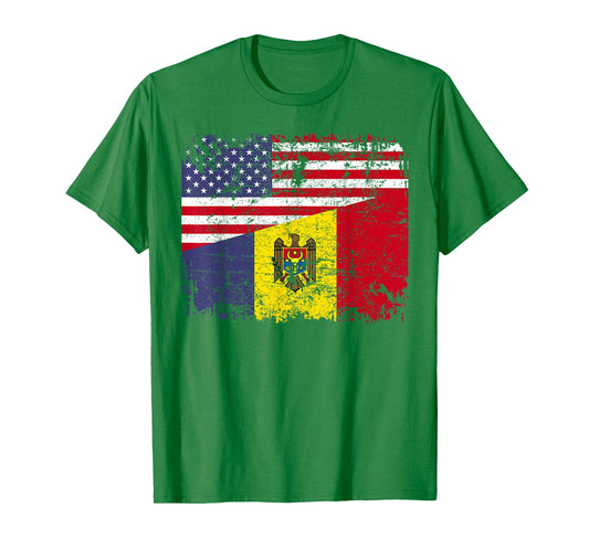 MOLDOVAN ROOTS | Half American Flag | MOLDOVA T-Shirt