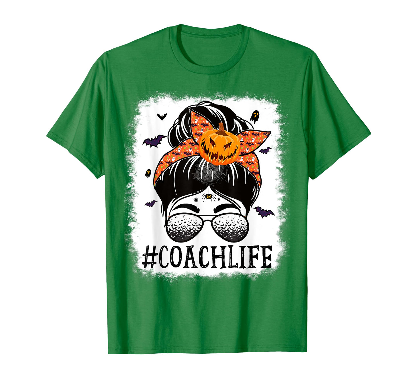 Coach Messy Bun Spooky Pumpkin Bat Orange Halloween Costume T-Shirt