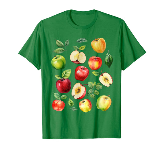 Apple Picking Farmer Apple Varieties Watercolor Farm Fresh T-Shirt