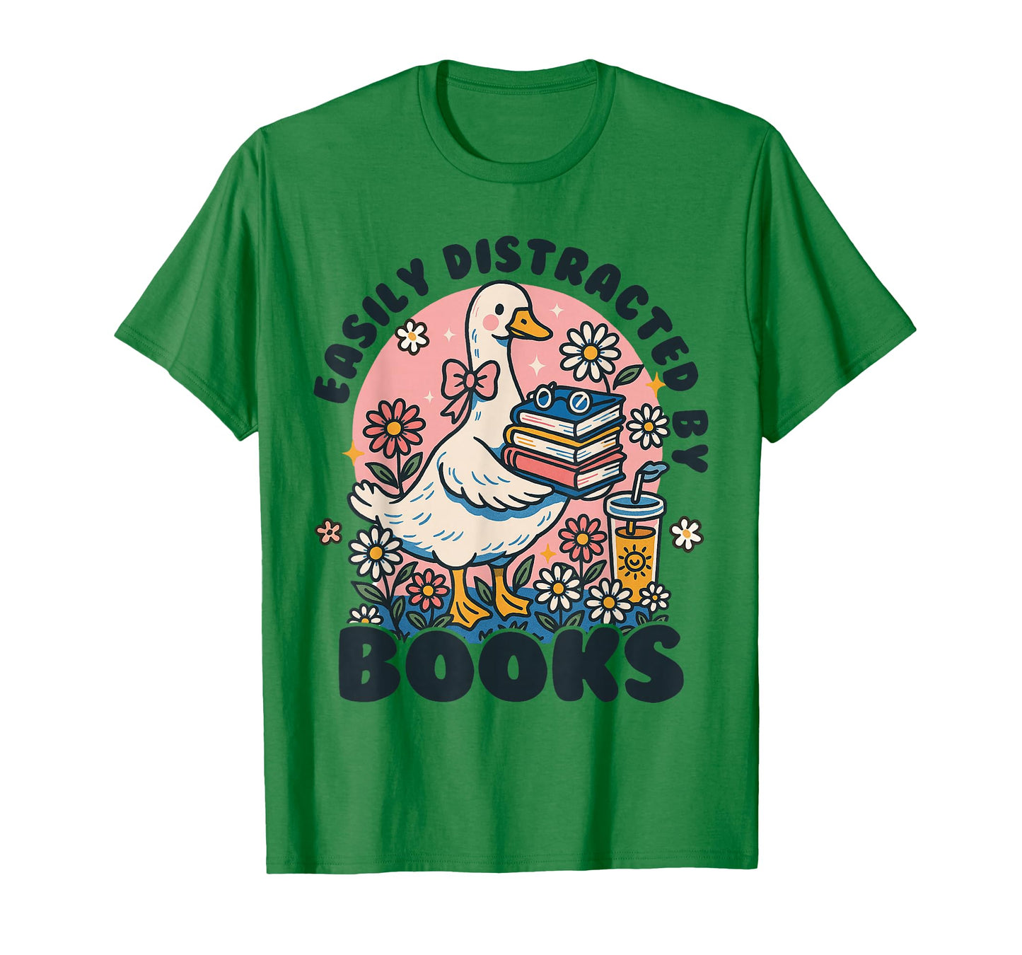 Easily Distracted by Books Read Goose Lover Bookworm Reading T-Shirt
