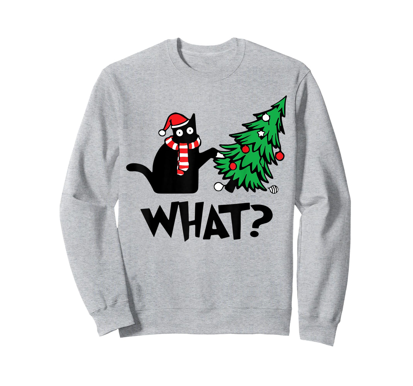 Funny Black Cat Gifts Pushing Christmas Tree Over Cat What? T-Shirt