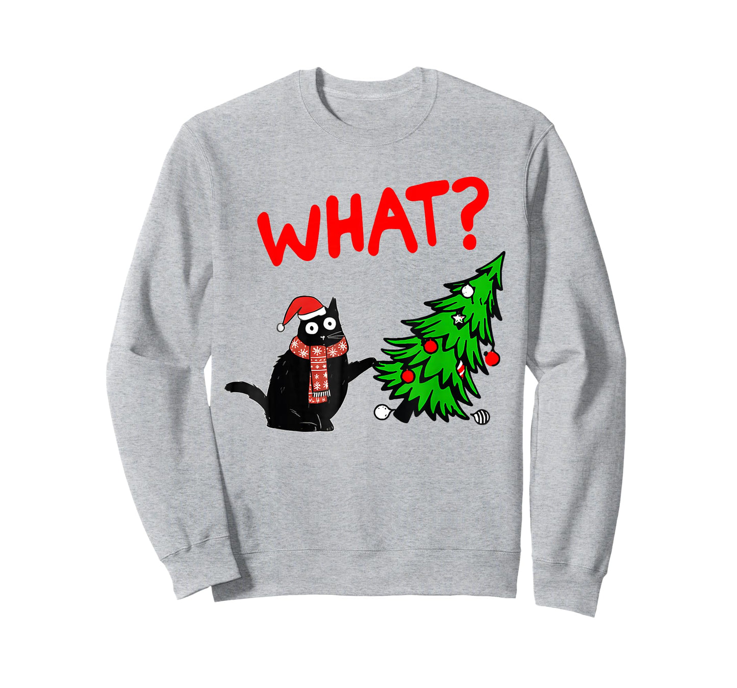 Funny Black Cat Gift Pushing Christmas Tree Over Cat What? T-Shirt