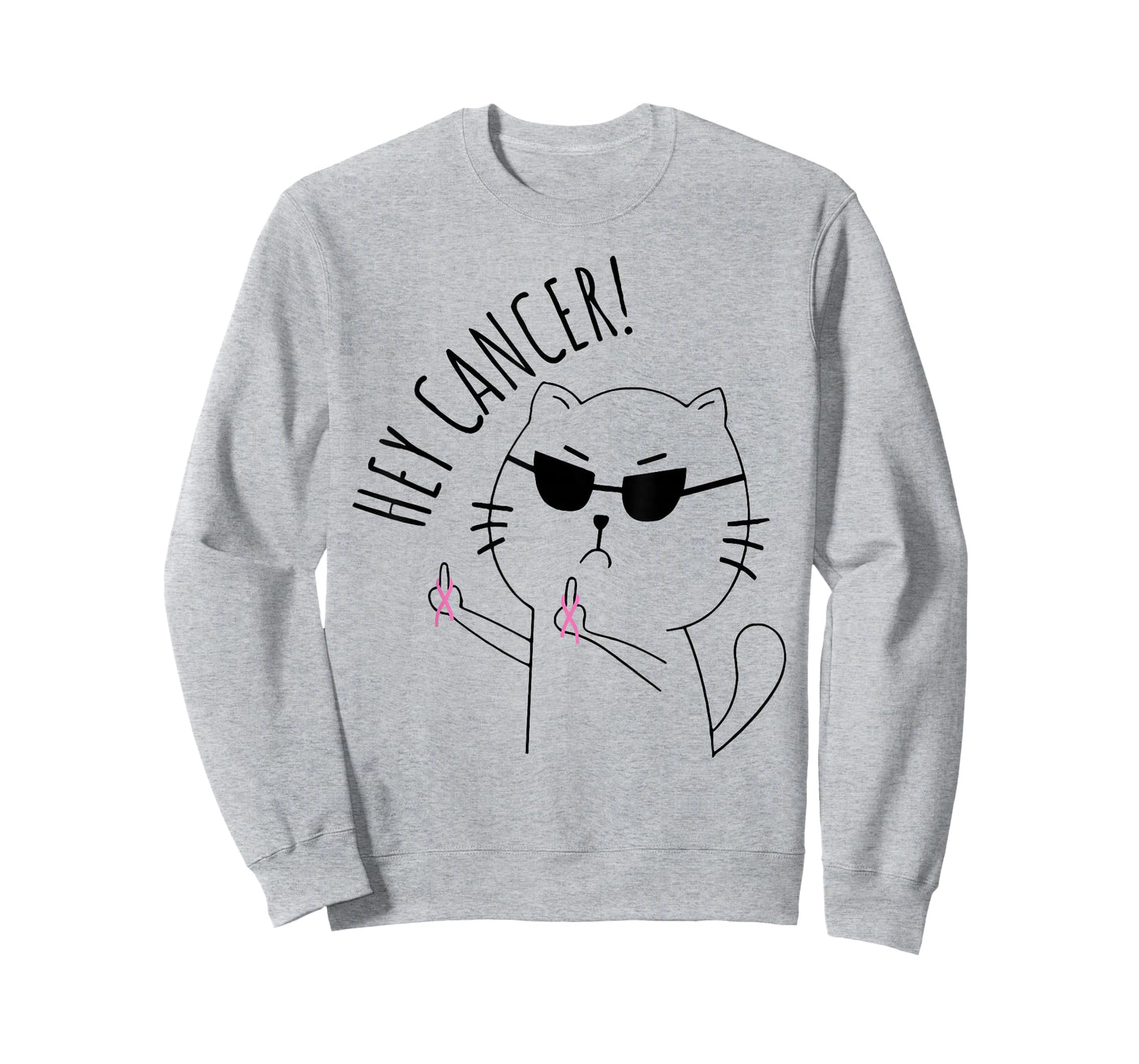 Hey Cancer Funny Cat Pink Ribbon Breast Cancer Awareness T-Shirt