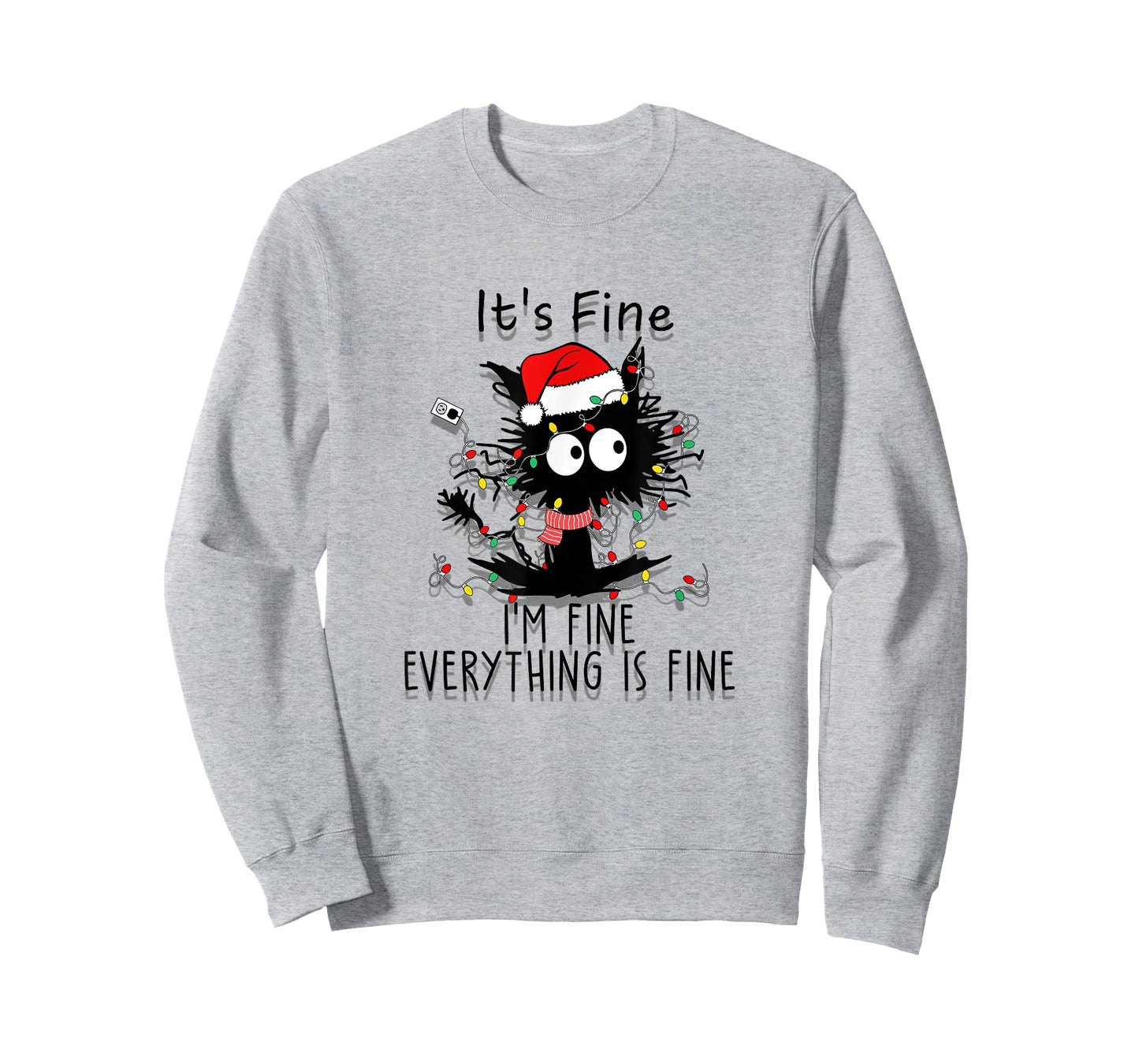 Funny Frazzled Cat At Christmas I'm Fine Everything Is Fine Men Women T-Shirt
