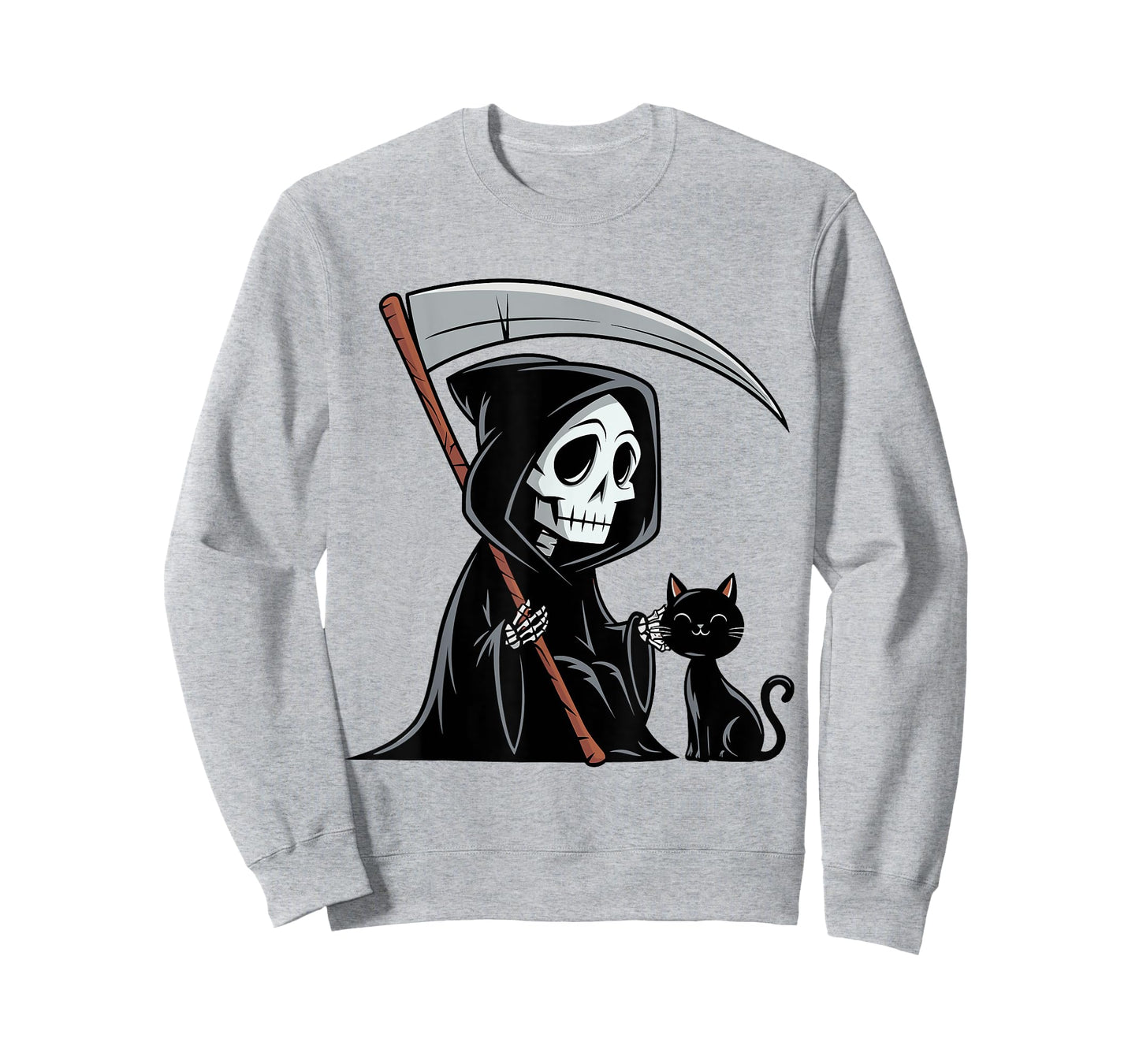 Funny Grim Reaper Black Cat Lovers Spooky Halloween Cats Men Women T-Shirt