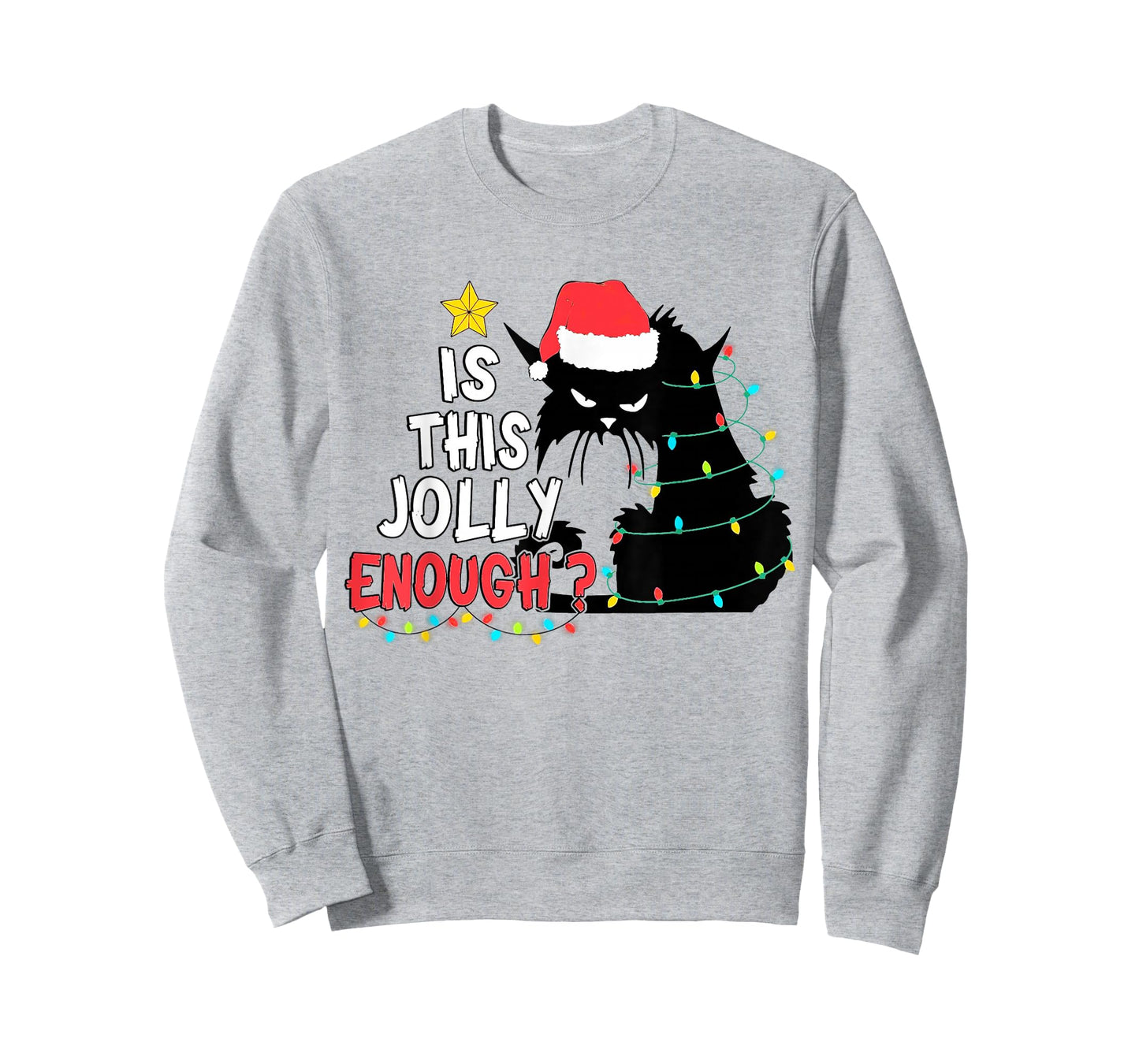 Is This Jolly Enough Black Cat Merry Christmas Tree Lights T-Shirt