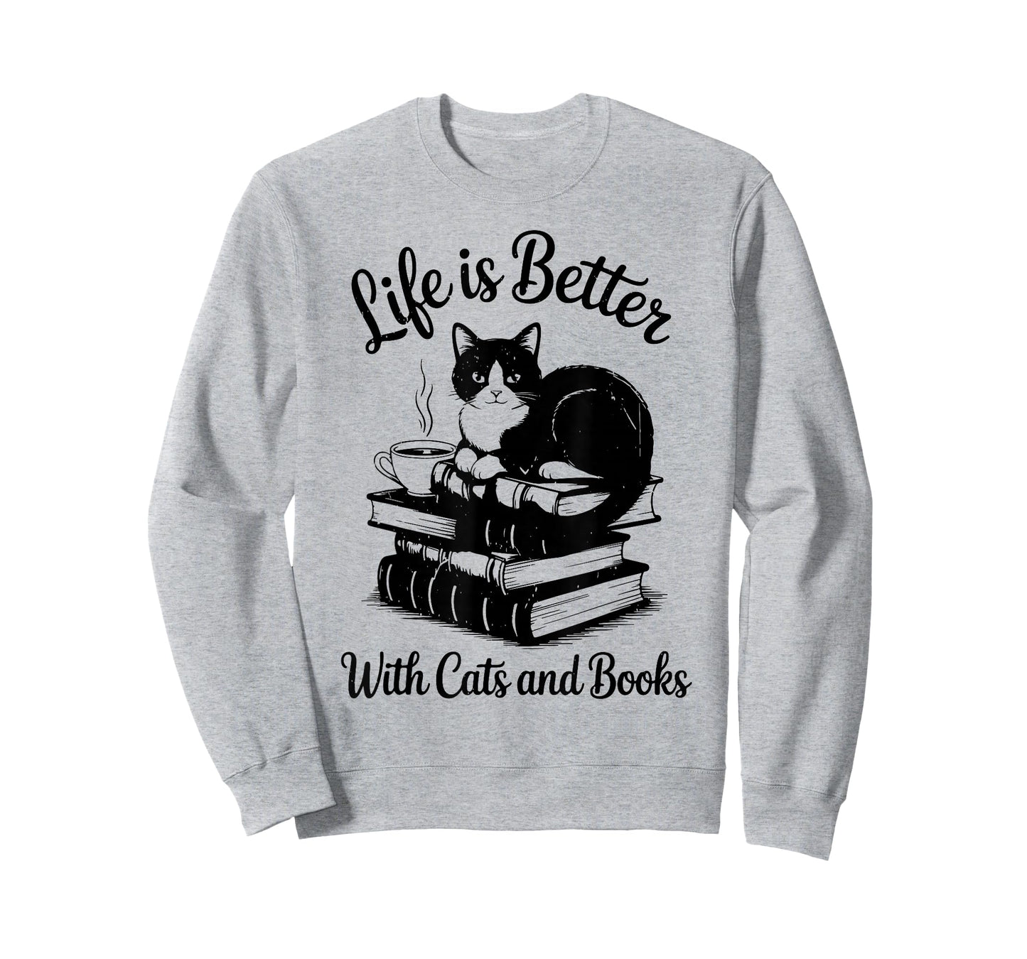 Life is Better with Cats & Books Funny Tuxedo Cat Mom Women T-Shirt