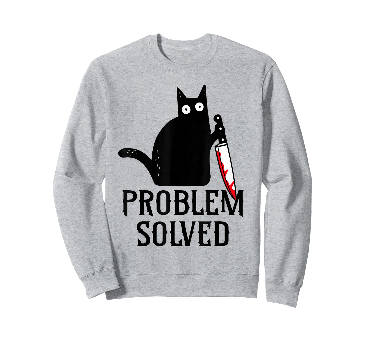 Problem Solved Funny Black Cat Bloody Knife Halloween Humor T-Shirt