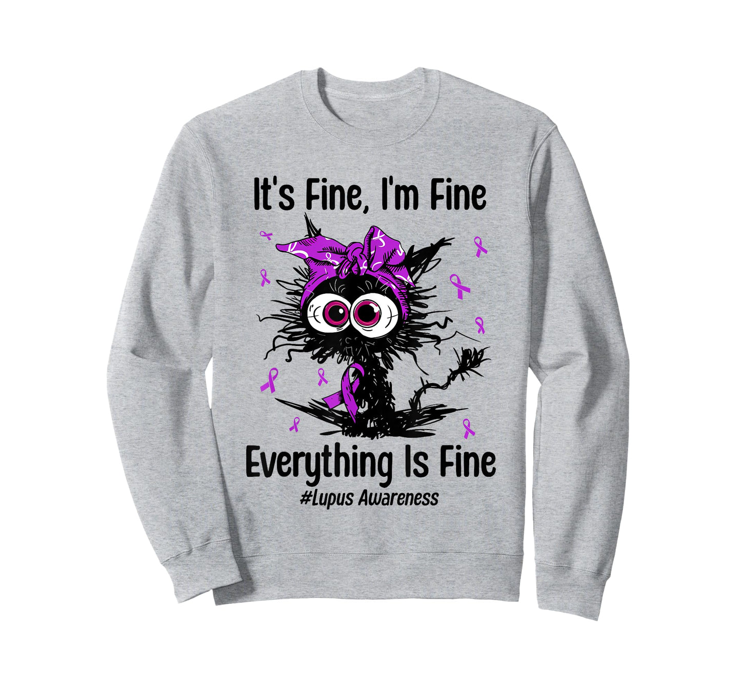 Funny Cat Lupus Awareness Warrior Fighter Purple Ribbon T-Shirt for Men Women Kids
