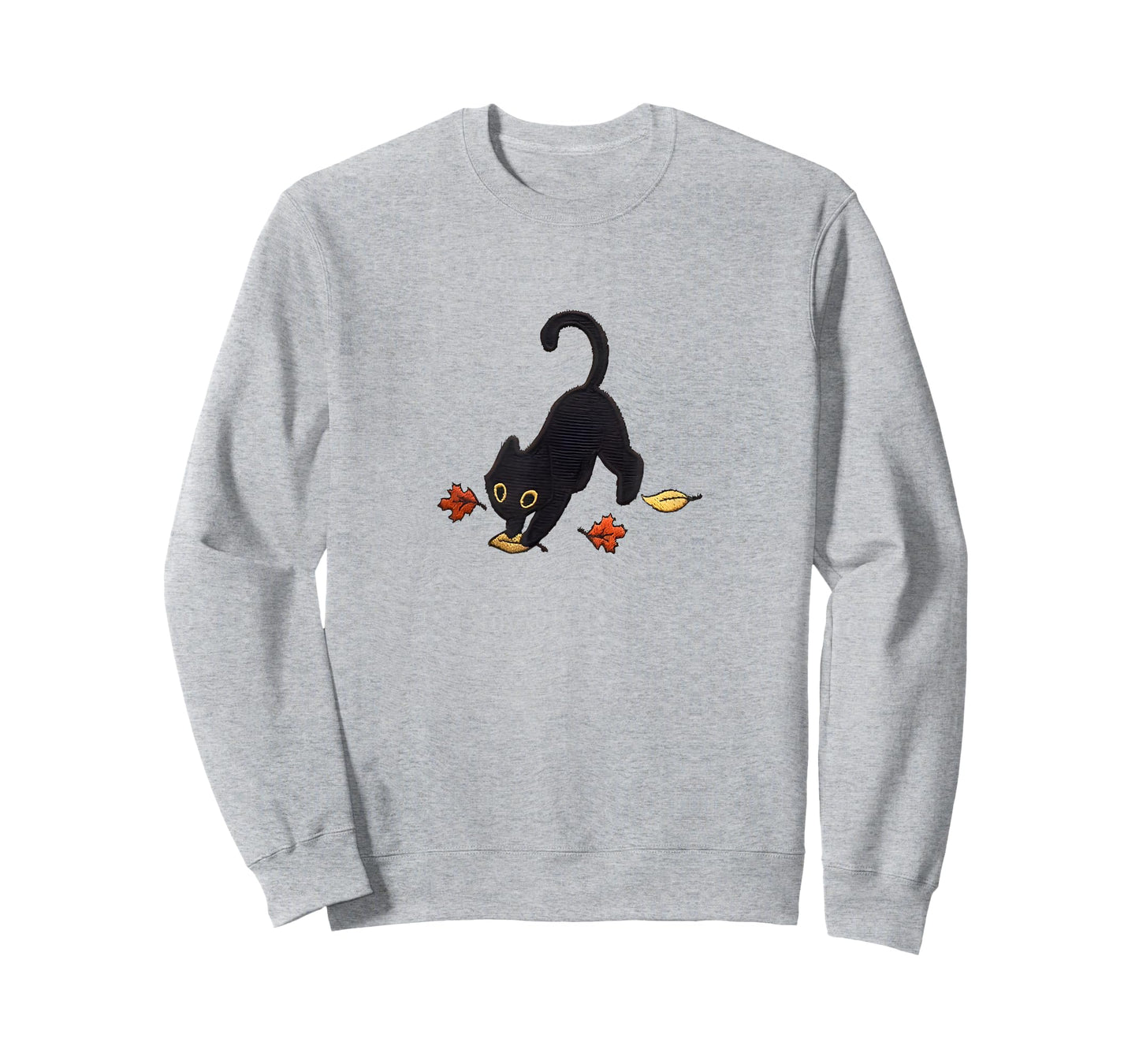 Cute Black cat Pouncing Leaves T-Shirt