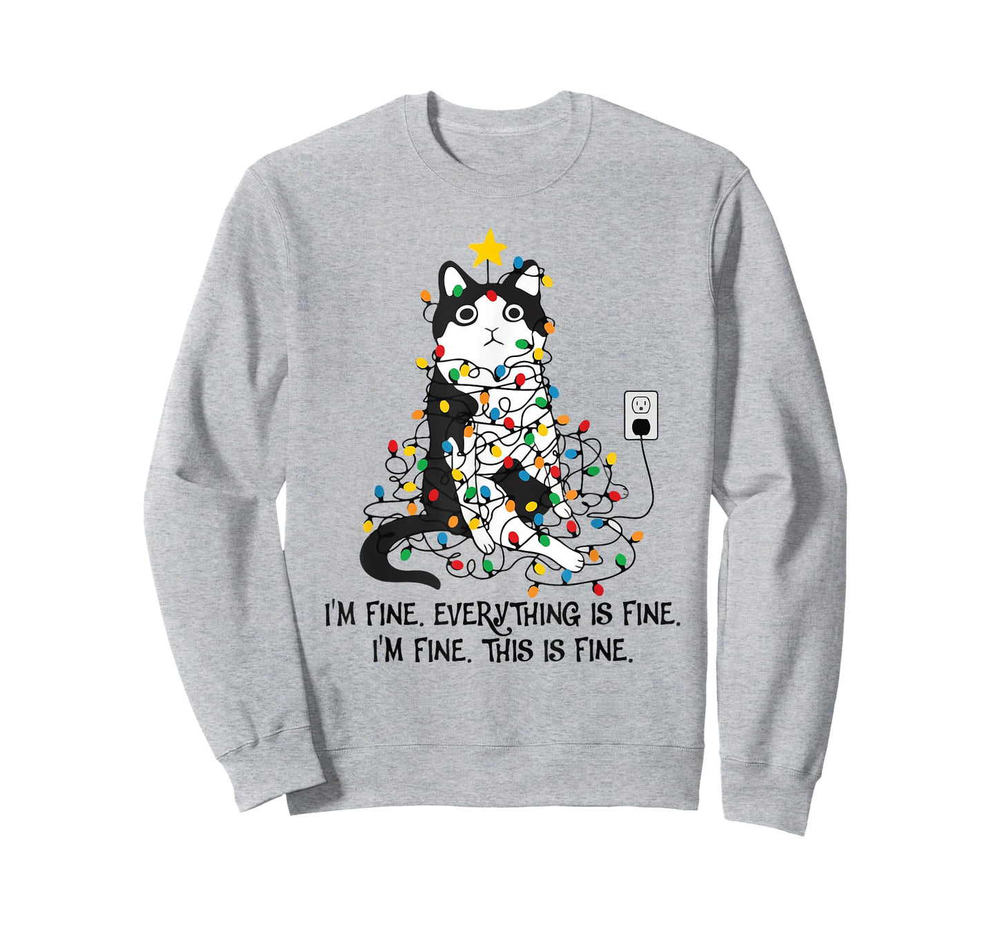 I'm Fine This Is Fine Everything Is Fine Black Cat Christmas T-Shirt