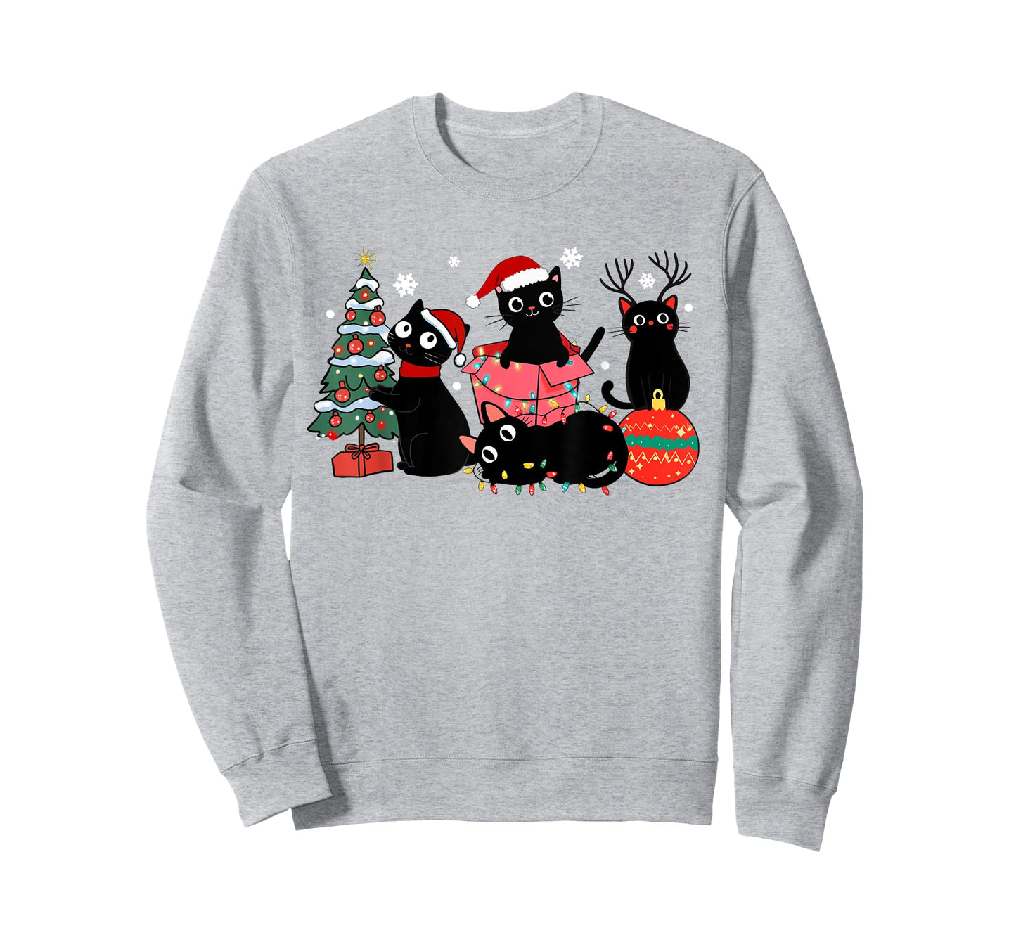 Meowy Christmas Black Cats Play Christmas Tree Lights Cats T-Shirt