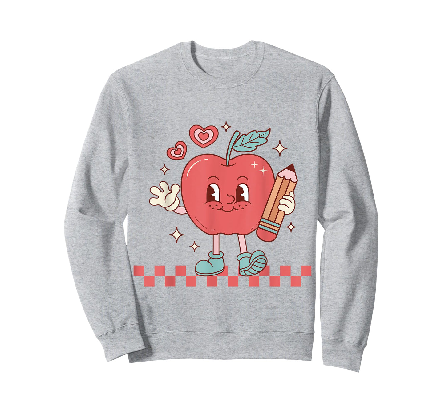 Cute Retro Checkered Apple with Face Teacher Pencil Trendy T-Shirt