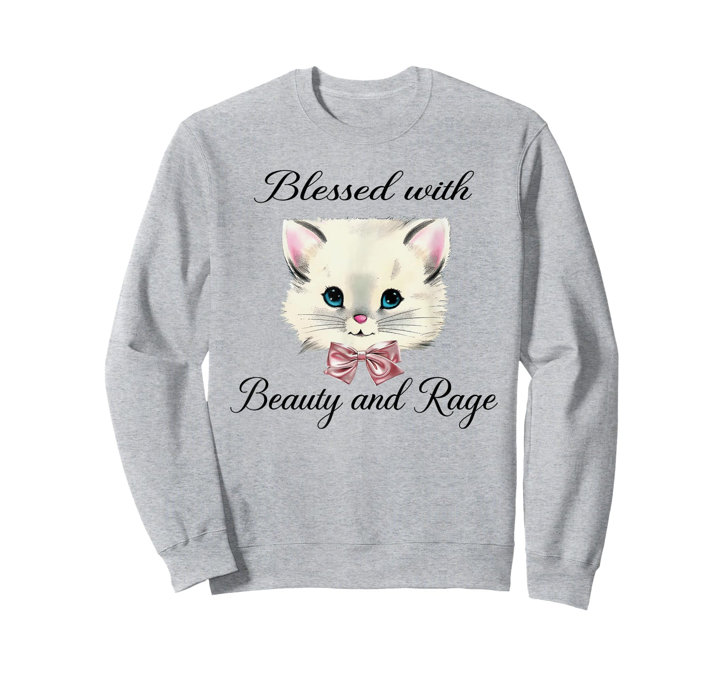 Blessed With Beauty And Rage Cute Lovely Cat Face Ribbon T-Shirt for Men Women