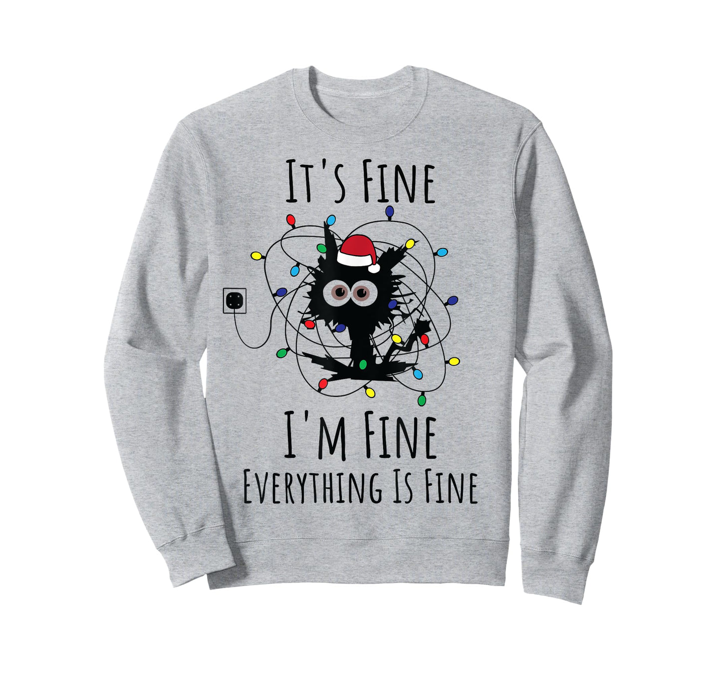 I'm Fine Everything Is Fine Cute Cat Christmas Lights Xmas T-Shirt