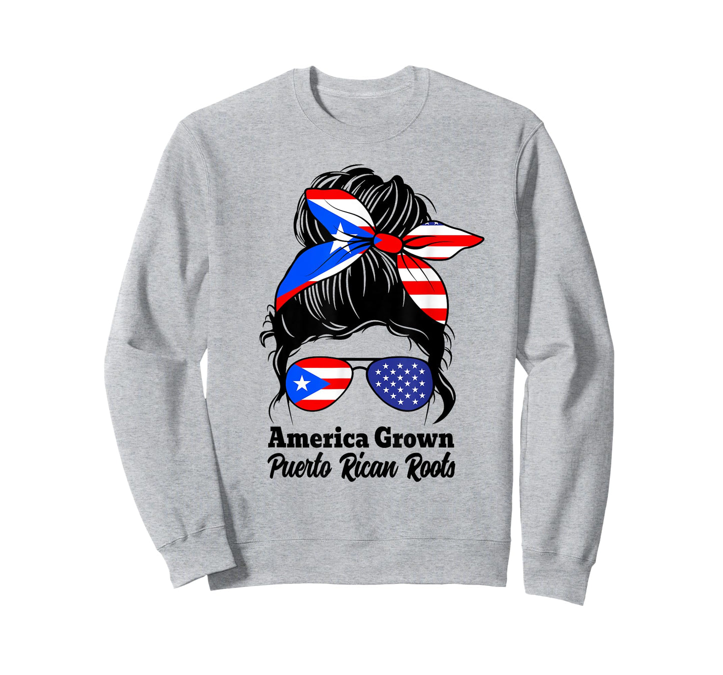 American Grown Puerto Rican Roots messy bun boricua pride T-Shirt
