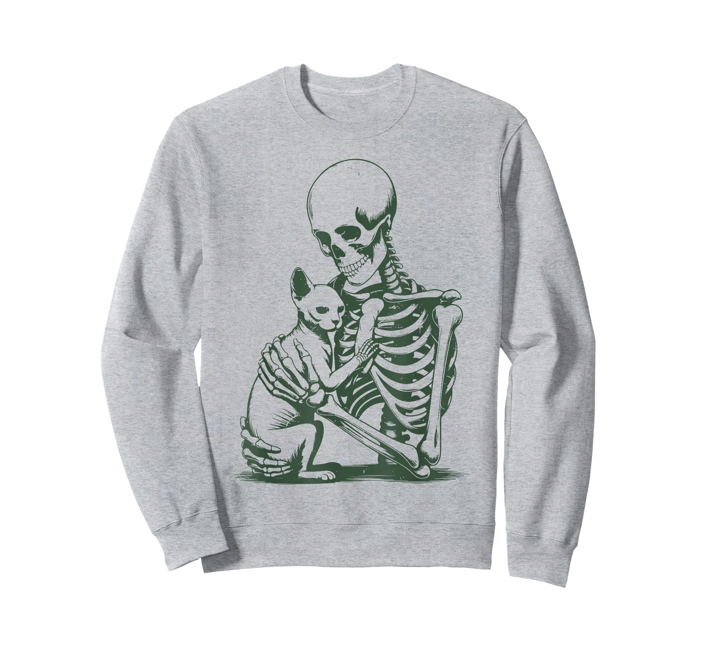 Vintage Skeleton Holding Sphynx Cat Halloween Funny Women T-Shirt