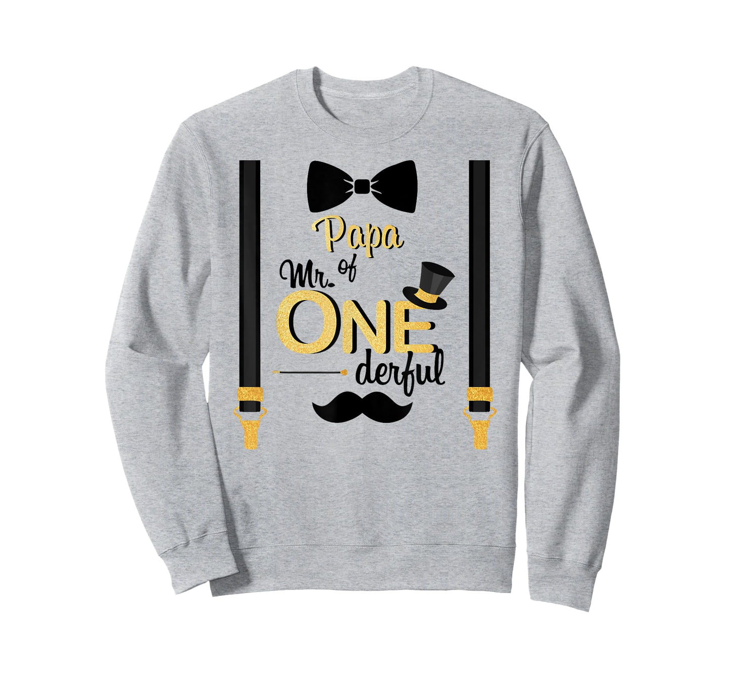 Papa Of Mr One-derful Party Gold-Black Mustache 1st Birthday T-Shirt