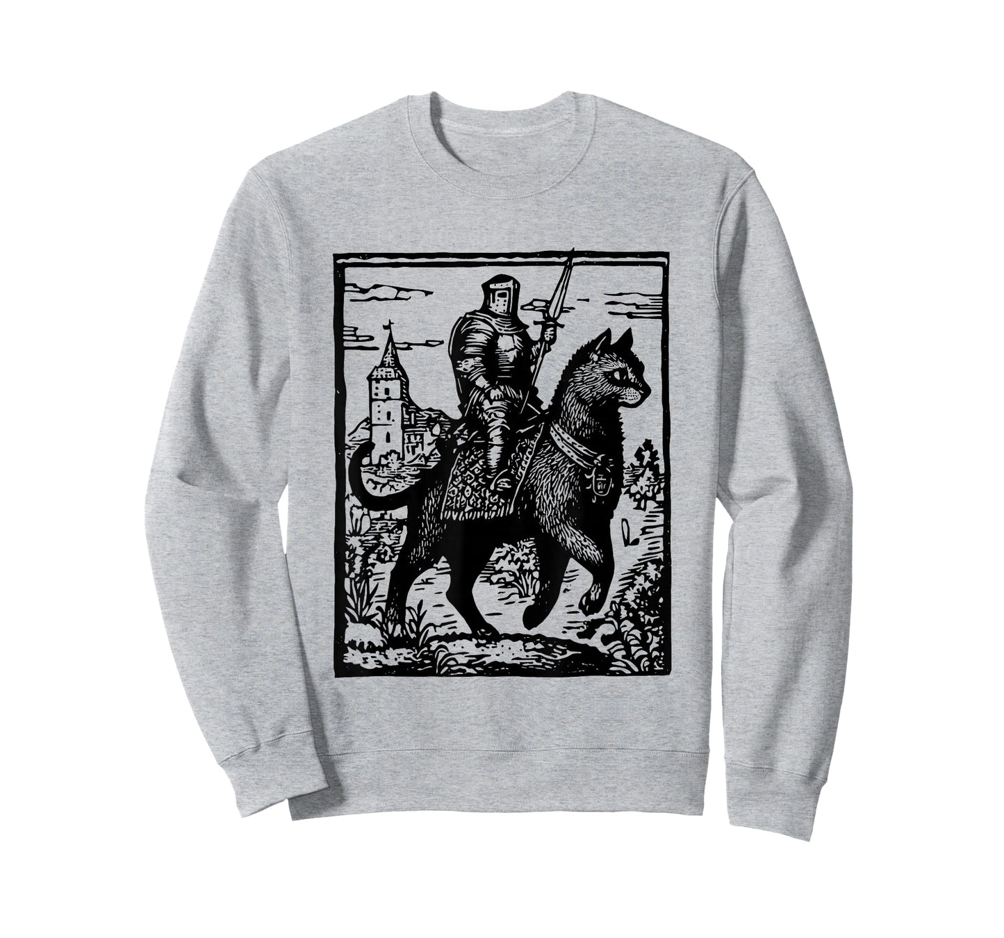 Knight Cat Rider Funny Retro 90s Dark Art Funny Cat Meme T-Shirt