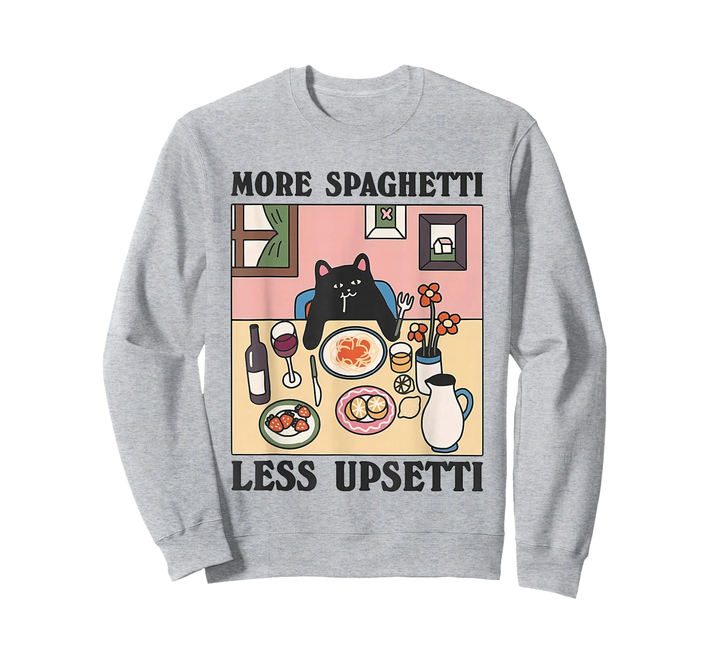 More Spaghetti Less Upsetti Funny Cat Eating Spaghetti T-Shirt